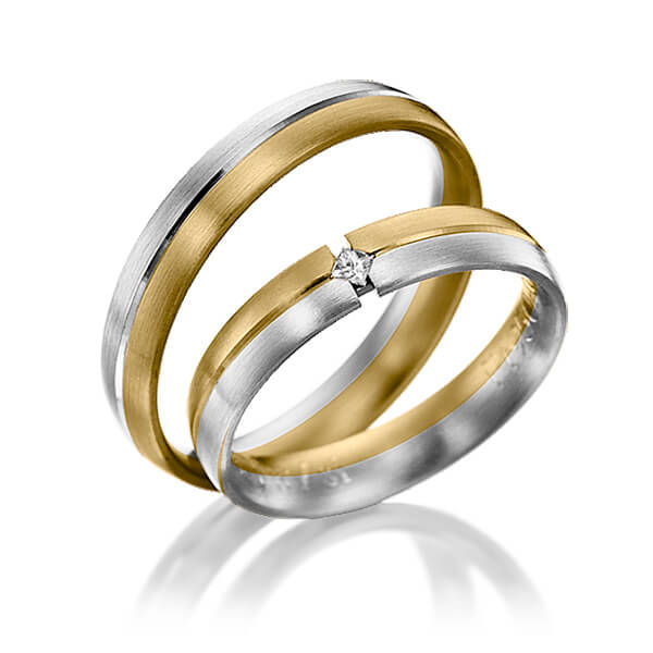 Paar bicolor Trauringe/Eheringe in Gelbgold 585 Weißgold 585 mit zus. 0,03 ct. Prinzess-Diamant tw, si von 123GOLD