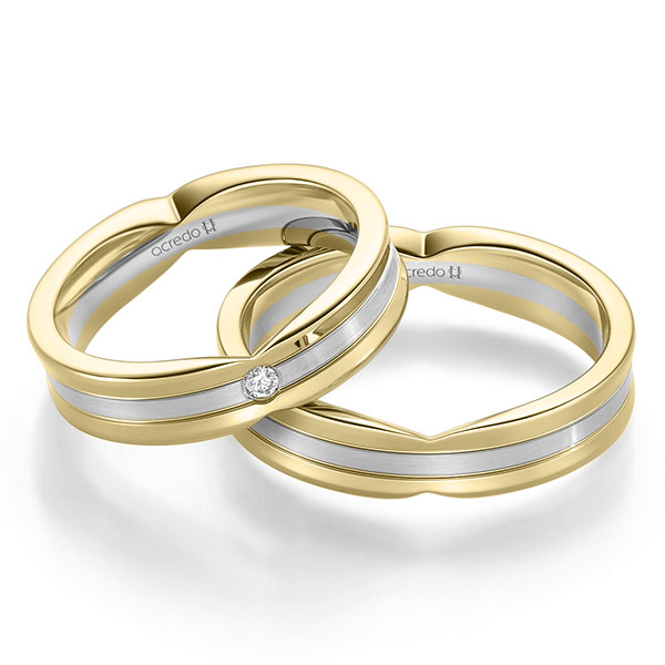 Paar bicolor Trauringe/Eheringe in Gelbgold 585 Weißgold 585 mit zus. 0,04 ct. Brillant tw, si von acredo