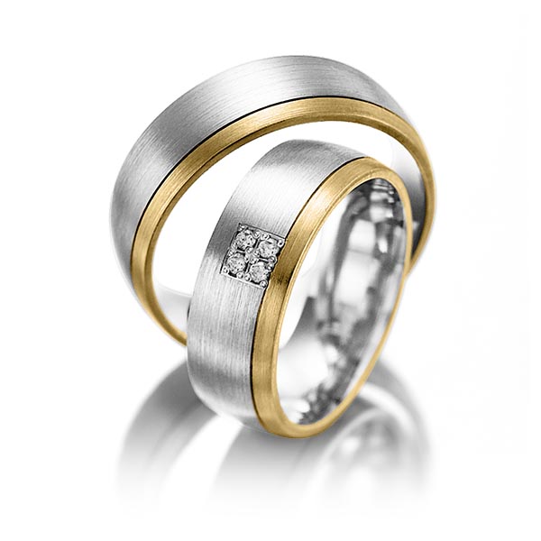 Paar bicolor Trauringe/Eheringe in Gelbgold 585 Weißgold 585 mit zus. 0,04 ct. Brillant tw, si von Merii - M-1151-5 Paar bicolor Trauringe/Eheringe in Gelbgold 585 Weißgold 585 mit zus. 0,04 ct. Brillant tw, si von Merii - M-1151-5