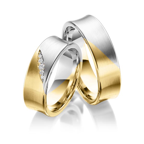 Paar bicolor Trauringe/Eheringe in Gelbgold 585 Weissgold 585 mit zus. 0,05 ct. Brillant tw, si von 123GOLD