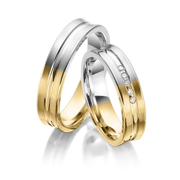 Paar bicolor Trauringe/Eheringe in Gelbgold 585 Weißgold 585 mit zus. 0,05 ct. Brillant tw, si von 123GOLD