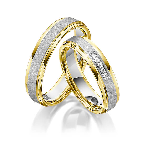 Paar bicolor Trauringe/Eheringe in Gelbgold 585 Weißgold 585 mit zus. 0,05 ct. Brillant tw, si von Steinberg