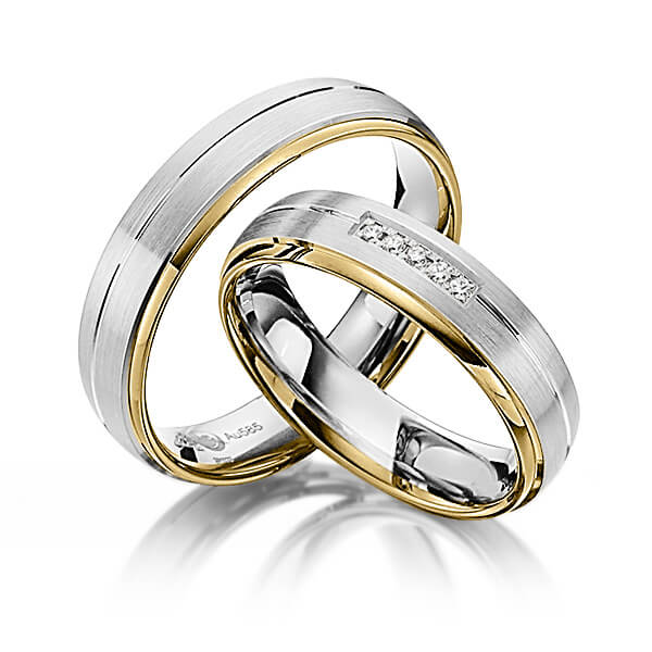 Paar bicolor Trauringe/Eheringe in Gelbgold 585 Weißgold 585 mit zus. 0,05 ct. Brillant tw, si von Steinberg