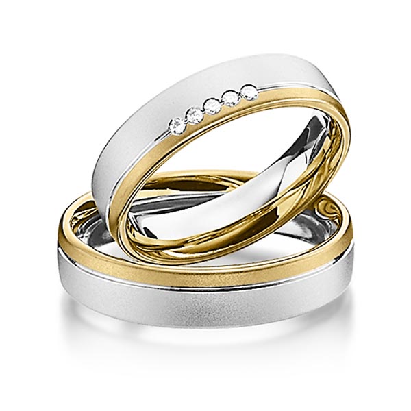 Paar bicolor Trauringe/Eheringe in Gelbgold 585 Weißgold 585 mit zus. 0,05 ct. Brillant tw, si von Steinberg