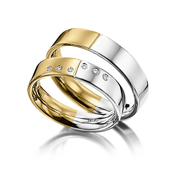 Paar bicolor Trauringe/Eheringe in Gelbgold 585 Weißgold 585 mit zus. 0,06 ct. Brillant tw, si von 123GOLD - P-1122-1 Paar bicolor Trauringe/Eheringe in Gelbgold 585 Weißgold 585 mit zus. 0,06 ct. Brillant tw, si von 123GOLD - P-1122-1