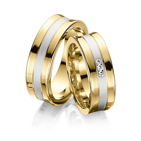 Paar bicolor Trauringe/Eheringe in Gelbgold 585 Weissgold 585 mit zus. 0,06 ct. Brillant tw, si von Steinberg