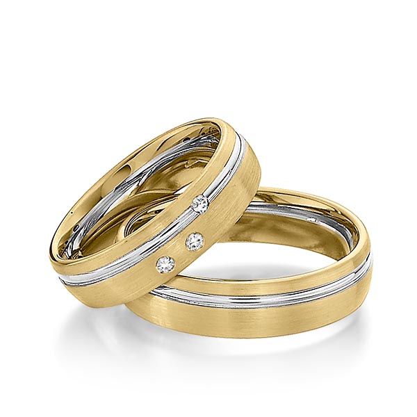 Paar bicolor Trauringe/Eheringe in Gelbgold 585 Weißgold 585 mit zus. 0,06 ct. Brillant tw, si von Steinberg