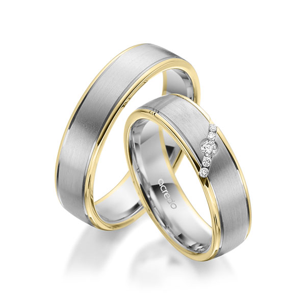 Paar bicolor Trauringe/Eheringe in Gelbgold 585 Weissgold 585 mit zus. 0,072 ct. Brillant tw, si von acredo - A-1949-1