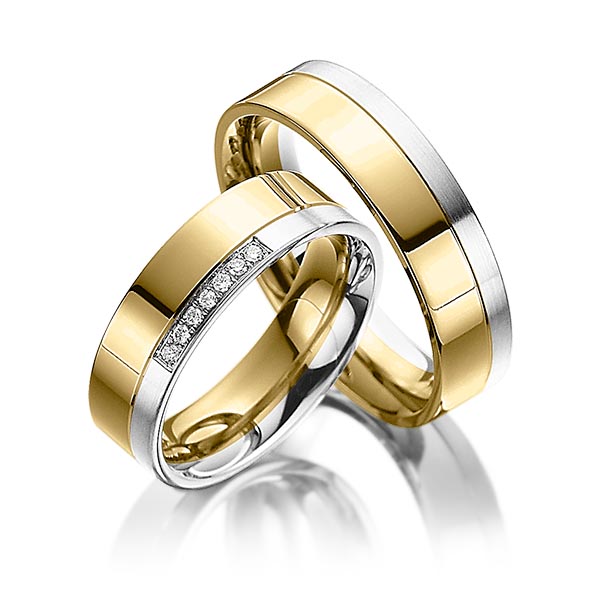 Paar bicolor Trauringe/Eheringe in Gelbgold 585 Weißgold 585 mit zus. 0,07 ct. Brillant tw, si von Steinberg - Q-1089-1 Paar bicolor Trauringe/Eheringe in Gelbgold 585 Weißgold 585 mit zus. 0,07 ct. Brillant tw, si von Steinberg - Q-1089-1