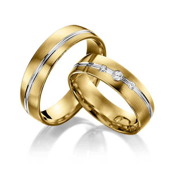 Paar bicolor Trauringe/Eheringe in Gelbgold 585 Weissgold 585 mit zus. 0,08 ct. Brillant tw, si von Steinberg