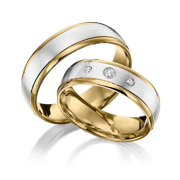Paar bicolor Trauringe/Eheringe in Gelbgold 585 Weissgold 585 mit zus. 0,08 ct. Brillant tw, si von Steinberg