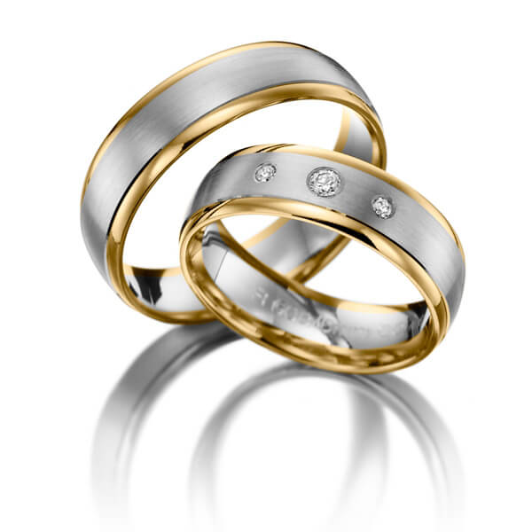 Paar bicolor Trauringe/Eheringe in Gelbgold 585 Weissgold 585 mit zus. 0,08 ct. Brillant tw, si von Steinberg
