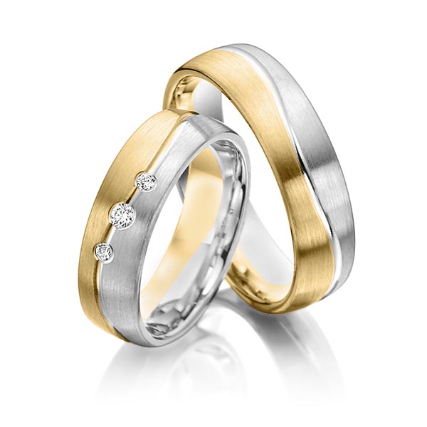 Paar bicolor Trauringe/Eheringe in Gelbgold 585 Weißgold 585 mit zus. 0,08 ct. Brillant tw, si von Steinberg