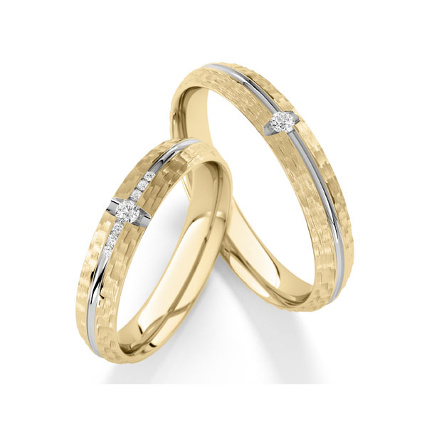Paar bicolor Trauringe/Eheringe in Gelbgold 585 Weißgold 585 mit zus. 0,11 ct. Brillant tw, si von Steinberg - Q-1809-7 Paar bicolor Trauringe/Eheringe in Gelbgold 585 Weißgold 585 mit zus. 0,11 ct. Brillant tw, si von Steinberg - Q-1809-7