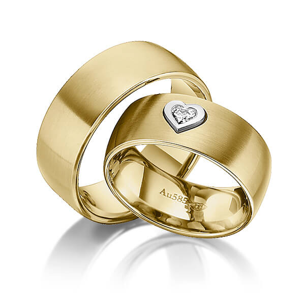 Paar bicolor Trauringe/Eheringe in Gelbgold 585 Weissgold 585 mit zus. 0,12 ct. Herz-Diamant tw, vs von 123GOLD
