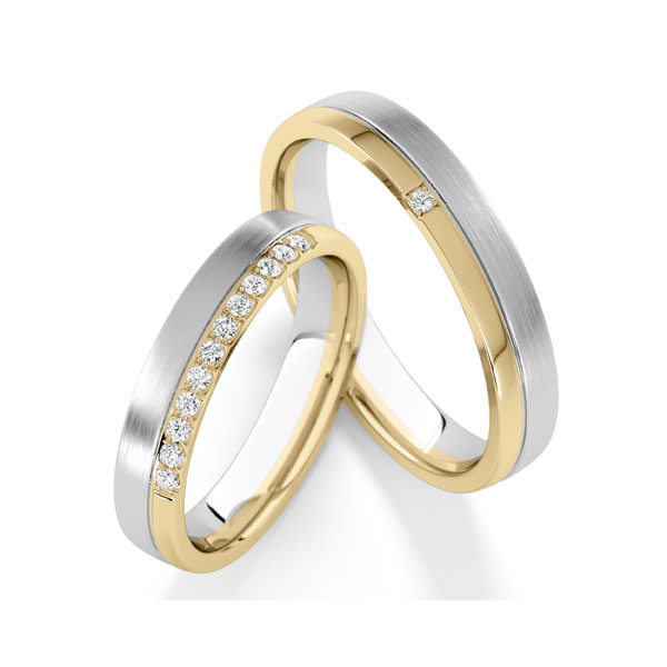 Paar bicolor Trauringe/Eheringe in Gelbgold 585 Weissgold 585 mit zus. 0,13 ct. tw, vs von Steinberg - Q-1793-7