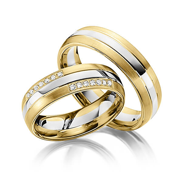 Paar bicolor Trauringe/Eheringe in Gelbgold 585 Weissgold 585 mit zus. 0,14 ct. Brillant tw, si von Steinberg