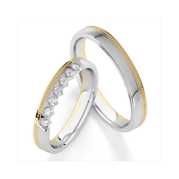 Paar bicolor Trauringe/Eheringe in Gelbgold 585 Weißgold 585 mit zus. 0,14 ct. tw, vs von Steinberg