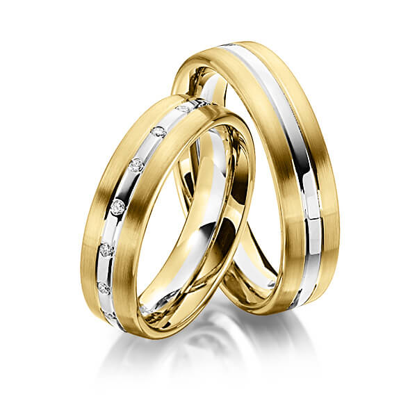 Paar bicolor Trauringe/Eheringe in Gelbgold 585 Weißgold 585 mit zus. 0,17 ct. Brillant tw, si von Steinberg - Q-1345-16