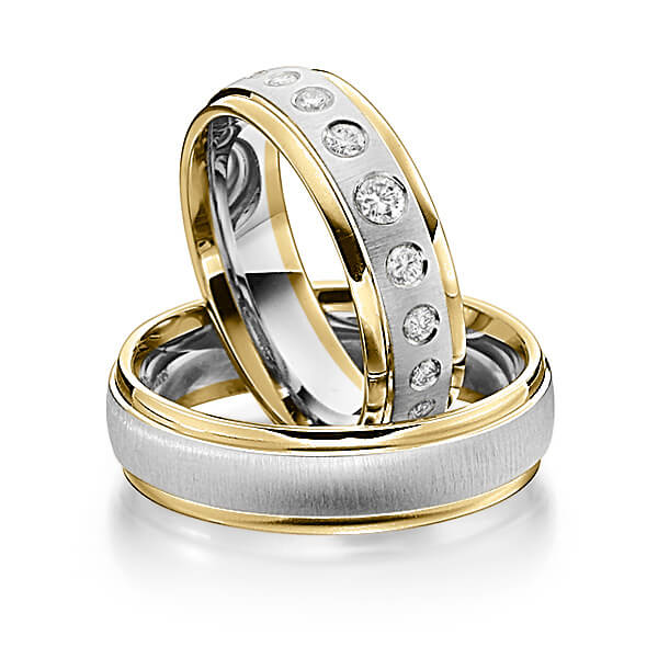 Paar bicolor Trauringe/Eheringe in Gelbgold 585 Weissgold 585 mit zus. 0,19 ct. Brillant tw, si von Steinberg