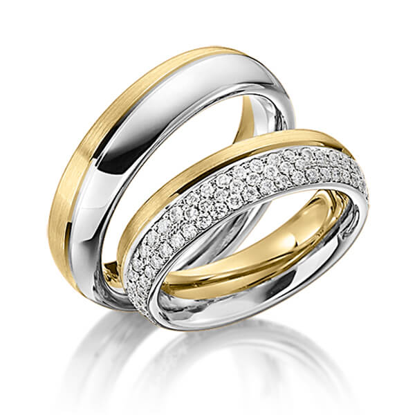 Paar bicolor Trauringe/Eheringe in Gelbgold 585 Weißgold 585 mit zus. 0,74 ct. Brillant tw, si von Steinberg