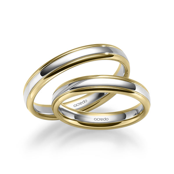 Paar bicolor Trauringe/Eheringe in Gelbgold 585 Weißgold 585 von acredo