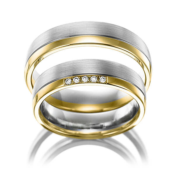 Paar bicolor Trauringe/Eheringe in Gelbgold 750 Graugold 750 mit zus. 0,05 ct. Brillant tw, si von Merii - M-1138-8 Paar bicolor Trauringe/Eheringe in Gelbgold 750 Graugold 750 mit zus. 0,05 ct. Brillant tw, si von Merii - M-1138-8