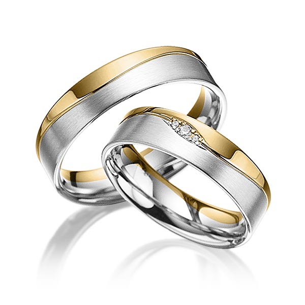 Paar bicolor Trauringe/Eheringe in Gelbgold 750 Platin 950 mit zus. 0,03 ct. Brillant tw, si von acredo - A-3023-6 Paar bicolor Trauringe/Eheringe in Gelbgold 750 Platin 950 mit zus. 0,03 ct. Brillant tw, si von acredo - A-3023-6