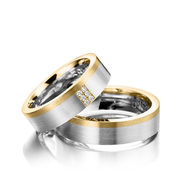 Paar bicolor Trauringe/Eheringe in Gelbgold 750 Platin 950 mit zus. 0,06 ct. Brillant tw, si von 123GOLD - Y-1130-2 Paar bicolor Trauringe/Eheringe in Gelbgold 750 Platin 950 mit zus. 0,06 ct. Brillant tw, si von 123GOLD - Y-1130-2