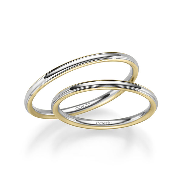Paar bicolor Trauringe/Eheringe in Gelbgold 750 River Platin 950 von acredo - S-1280-1
