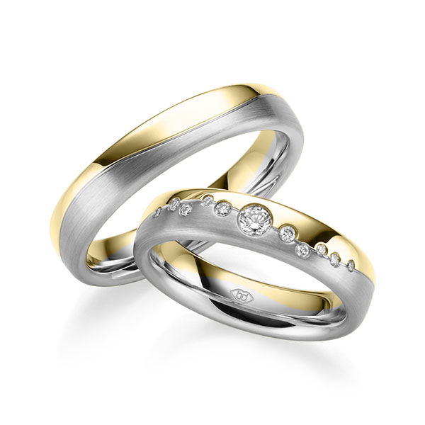 Paar bicolor Trauringe/Eheringe in Gelbgold 750 Weißgold 750 mit zus. 0,182 ct. Brillant tw, si - UQ-1007-1 Paar bicolor Trauringe/Eheringe in Gelbgold 750 Weißgold 750 mit zus. 0,182 ct. Brillant tw, si - UQ-1007-1