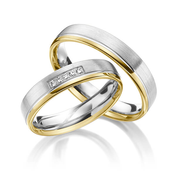 Paar bicolor Trauringe/Eheringe in Gelbgold 916 Platin 950 mit zus. 0,05 ct. Brillant tw, si von Steinberg - Q-1179-2 Paar bicolor Trauringe/Eheringe in Gelbgold 916 Platin 950 mit zus. 0,05 ct. Brillant tw, si von Steinberg - Q-1179-2