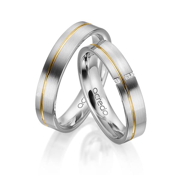 Paar bicolor Trauringe/Eheringe in Graugold 585 Gelbgold 585 mit zus. 0,015 ct. Brillant tw, si von acredo