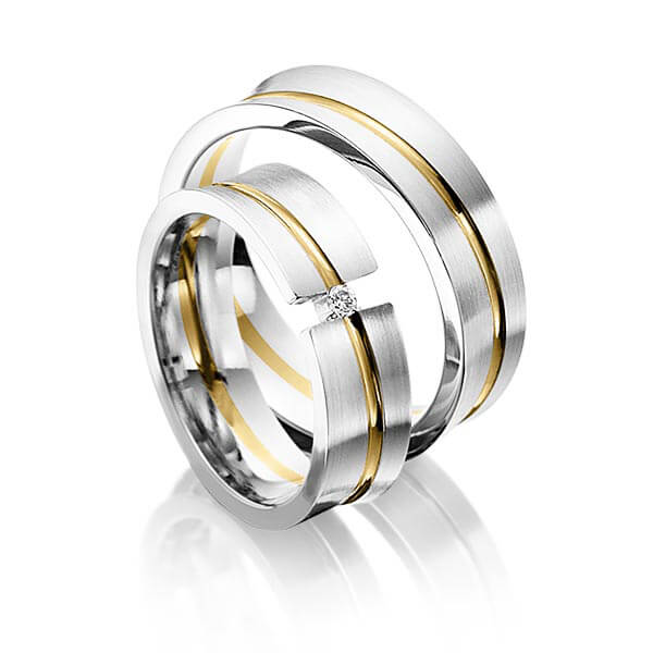 Paar bicolor Trauringe/Eheringe in Graugold 585 Gelbgold 585 mit zus. 0,025 ct. Brillant tw, si von 123GOLD