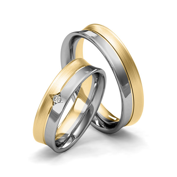 Paar bicolor Trauringe/Eheringe in Graugold 585 Gelbgold 585 mit zus. 0,025 ct. Brillant tw, si von Merii - M-1201-10 Paar bicolor Trauringe/Eheringe in Graugold 585 Gelbgold 585 mit zus. 0,025 ct. Brillant tw, si von Merii - M-1201-10