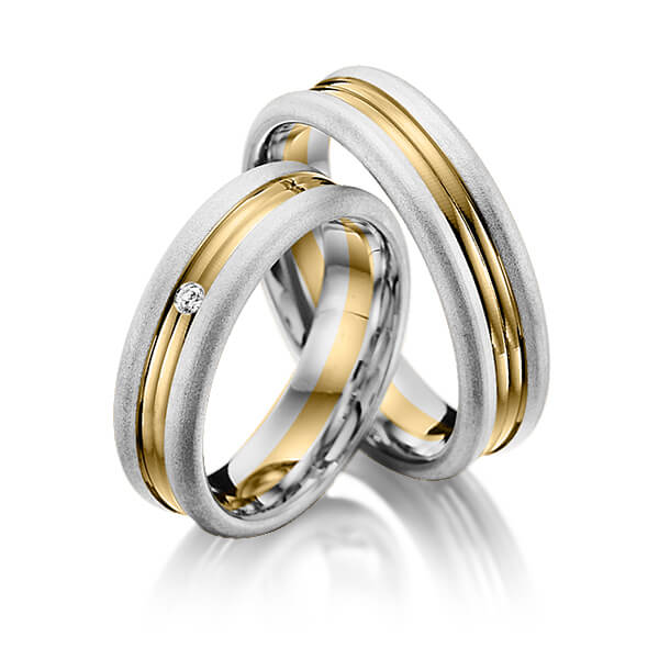 Paar bicolor Trauringe/Eheringe in Graugold 585 Gelbgold 585 mit zus. 0,02 ct. Brillant tw, si von Merii