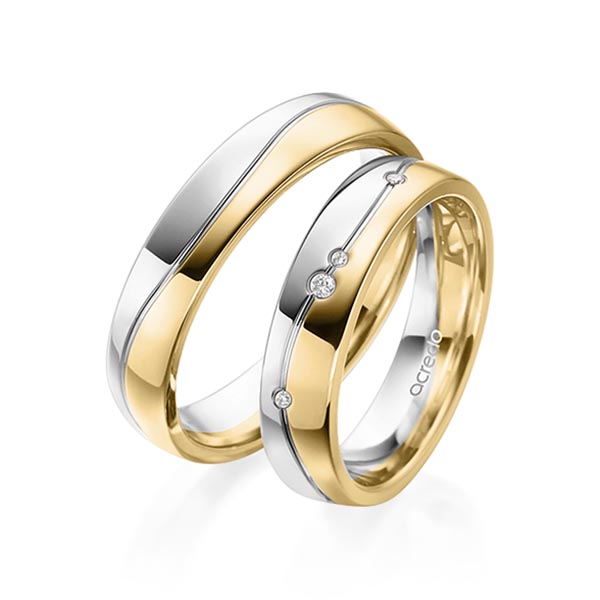 Paar bicolor Trauringe/Eheringe in Graugold 585 Gelbgold 585 mit zus. 0,036 ct. Brillant tw, si von acredo