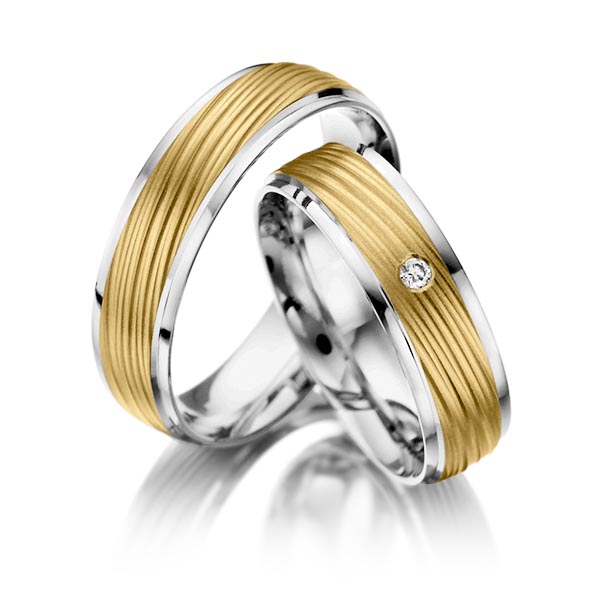 Paar bicolor Trauringe/Eheringe in Graugold 585 Gelbgold 585 mit zus. 0,03 ct. Brillant tw, si von Steinberg