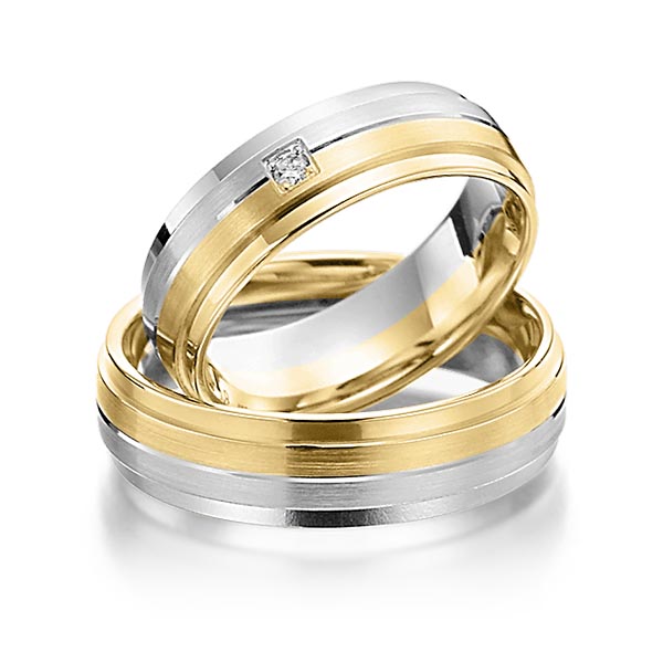 Paar bicolor Trauringe/Eheringe in Graugold 585 Gelbgold 585 mit zus. 0,03 ct. Brillant tw, si von Steinberg - T-1138-9 Paar bicolor Trauringe/Eheringe in Graugold 585 Gelbgold 585 mit zus. 0,03 ct. Brillant tw, si von Steinberg - T-1138-9