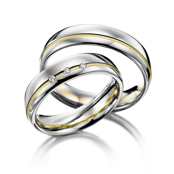 Paar bicolor Trauringe/Eheringe in Graugold 585 Gelbgold 585 mit zus. 0,045 ct. Brillant tw, si von Merii