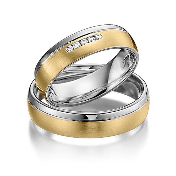 Paar bicolor Trauringe/Eheringe in Graugold 585 Gelbgold 585 mit zus. 0,05 ct. Brillant tw, si von acredo