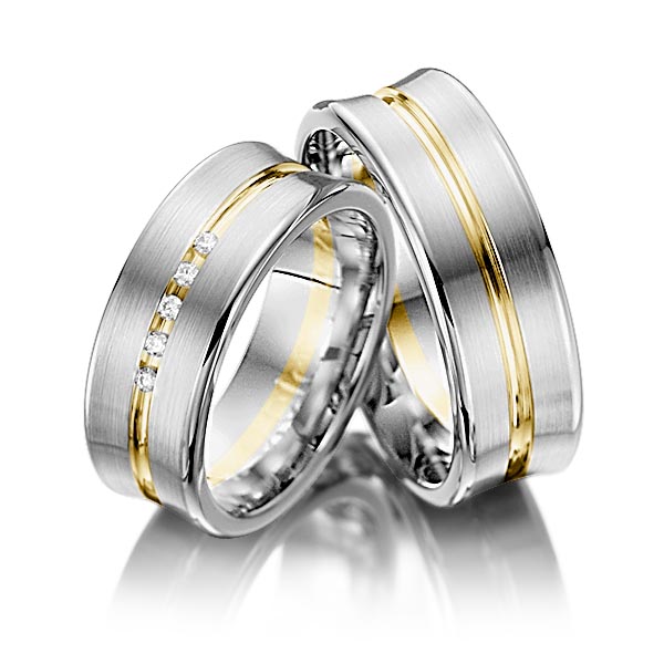 Paar bicolor Trauringe/Eheringe in Graugold 585 Gelbgold 585 mit zus. 0,05 ct. Brillant tw, si von Steinberg