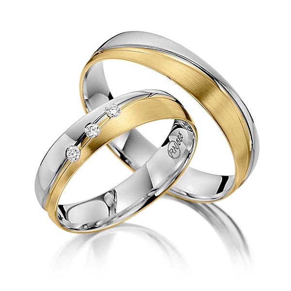 Paar bicolor Trauringe/Eheringe in Graugold 585 Gelbgold 585 mit zus. 0,06 ct. Brillant tw, si von Steinberg