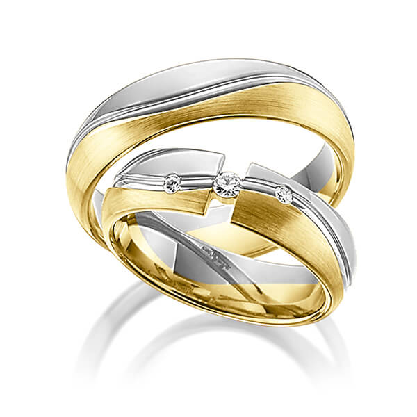 Paar bicolor Trauringe/Eheringe in Graugold 585 Gelbgold 585 mit zus. 0,09 ct. Brillant tw, si von Steinberg