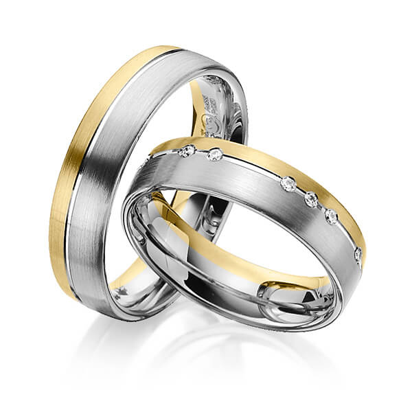 Paar bicolor Trauringe/Eheringe in Graugold 585 Gelbgold 585 mit zus. 0,14 ct. Brillant tw, si von Steinberg