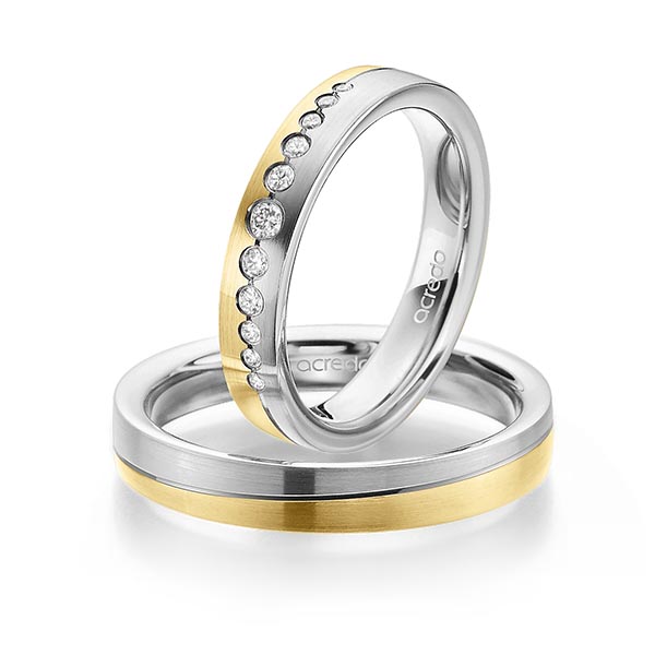 Paar bicolor Trauringe/Eheringe in Graugold 585 Gelbgold 585 mit zus. 0,156 ct. Brillant tw, si von acredo - A-1717-10 Paar bicolor Trauringe/Eheringe in Graugold 585 Gelbgold 585 mit zus. 0,156 ct. Brillant tw, si von acredo - A-1717-10