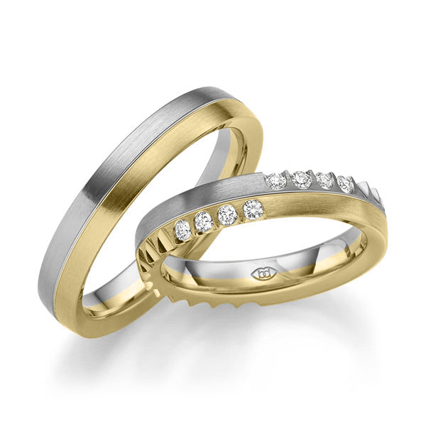 Paar bicolor Trauringe/Eheringe in Graugold 585 Gelbgold 585 mit zus. 0,16 ct. Brillant tw, si von Merii
