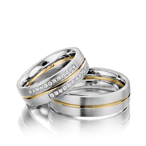 Paar bicolor Trauringe/Eheringe in Graugold 585 Gelbgold 585 mit zus. 0,192 ct. Brillant tw, si von 123GOLD - Y-1220-9