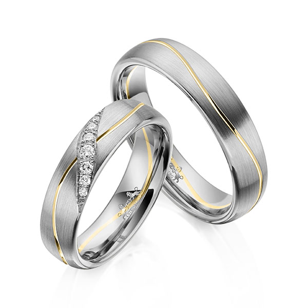 Paar bicolor Trauringe/Eheringe in Graugold 585 Gelbgold 585 mit zus. 0,1 ct. Brillant tw, si von Steinberg - Q-1610-11 Paar bicolor Trauringe/Eheringe in Graugold 585 Gelbgold 585 mit zus. 0,1 ct. Brillant tw, si von Steinberg - Q-1610-11