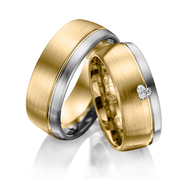Paar bicolor Trauringe/Eheringe in Graugold 585 Gelbgold 585 mit zus. 0,1 ct. Herz-Diamant tw, vs von 123GOLD - Y-1011-11 Paar bicolor Trauringe/Eheringe in Graugold 585 Gelbgold 585 mit zus. 0,1 ct. Herz-Diamant tw, vs von 123GOLD - Y-1011-11
